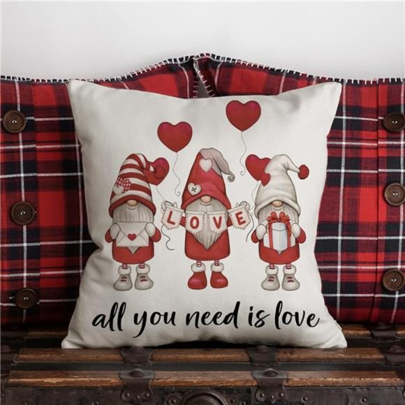 4 Pcs Valentine's Day Pillow Cover Watercolor Red 18x18 Inches - Picture 5 of 7